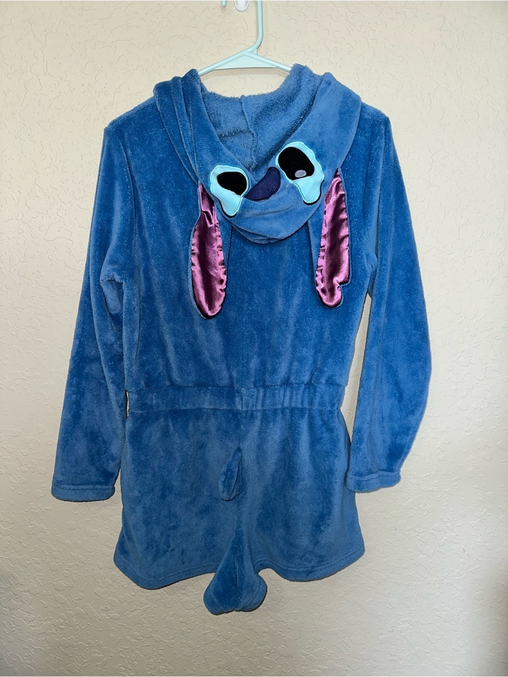 Plush Blue Kids/womens  One-Piece Romper with Character Hood